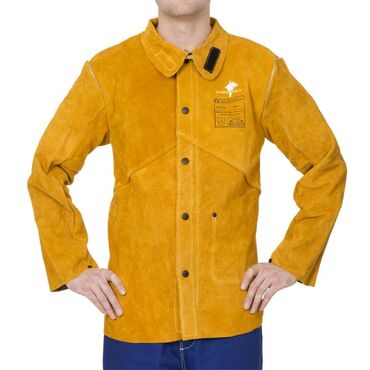 Golden Brown™ split cowleather welding jacket with flame retardant cotton back
